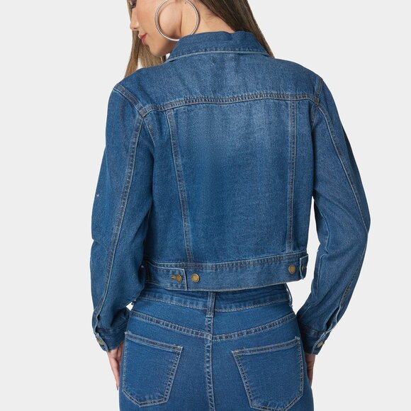 Denim Jacket With Rhinestones - Medium Wash / L - Picture 3 of 4